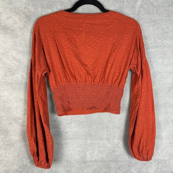 Free People Top Womens Extra Small Rust Long Sleeve Crop Peasant Boho Cottage - Picture 5 of 11